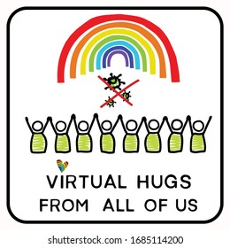 Sending Virtual Rainbow Hug Corona Virus Crisis Banner. Pandemic Hope Company Support Message. Defeat Covid 19  Infographic. Social Media Uplifting Banner. Outreach Motivation Together Concept
