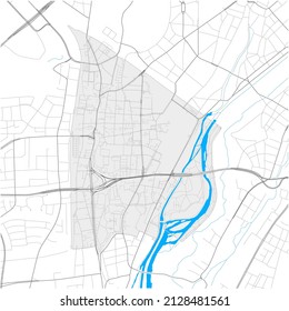 Sendling, München, DEUTSCHLAND, high detail vector map with city boundaries and editable paths. White outlines for main roads. Many smaller paths. Blue shapes and lines for water.