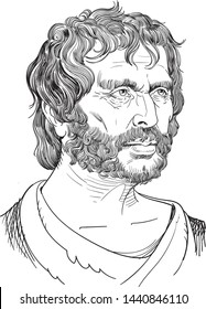 Seneca portrait in line art illustration. He was a Roman Stoic philosopher, statesman, dramatist and satirist of the Silver Age of Latin literature. Vector