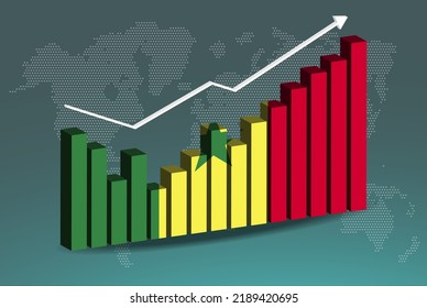 Gráfico de barras Senegal 3D con altibajos, valores crecientes, bandera de Senegal en gráfico de barras 3D, flecha ascendente en datos, idea de pancarta de noticias, concepto de país en desarrollo