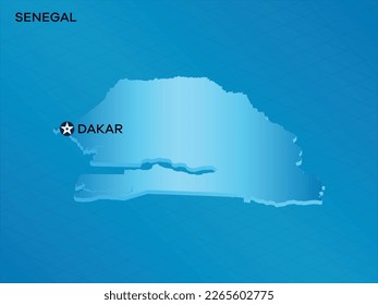 Mapa isométrico Senegal 3D con el diseño de la ilustración del vector Dakar con la marca Capital