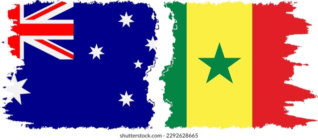 Verbindung mit senegalesischen Grunge-Flaggen und Australien, Vektorgrafik