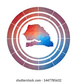 Senegal badge. Bright gradient logo of country in low poly style. Multicolored Senegal rounded sign with map in geometric style for your infographics.