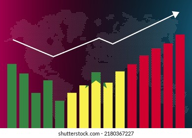 Senegal bar chart graph with ups and downs, increasing values, Senegal country flag on bar graph, upward rising arrow on data, news banner idea, developing country concept