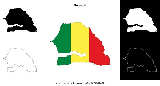 Senegal blank outline map set