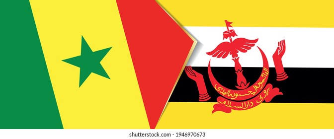 Senegal and Brunei flags, two vector flags symbol of relationship or confrontation.