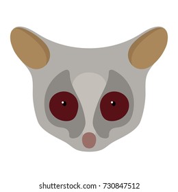 The Senegal bushbaby, Galago senegalensis, head of an animal. Flat style. Vector image. On a white background