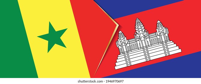 Senegal and Cambodia flags, two vector flags symbol of relationship or confrontation.