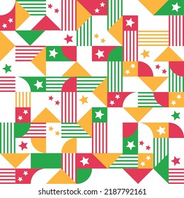 Senegal, Cameroon Myanmar and Ghana. Seamless pattern in the colors of this African country. Vector background, backdrop. Sport, soccer, world, championship. Texture design for layouts and templates.