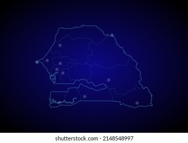 Senegal concept vector map with glowing cities, map of Senegal suitable for technology,innovation or internet concepts.