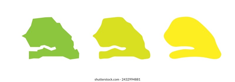 Senegal country black outline and colored country silhouettes in three different levels of smoothness. Simplified maps. Vector icons isolated on white background.