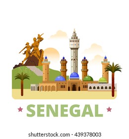 Senegal country design Flat cartoon style historic sight showplace web site vector illustration. World vacation travel Africa African collection. African Renaissance Monument Great Mosque of Touba. 