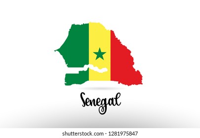 Senegal country flag inside country border map design suitable for a logo icon design
