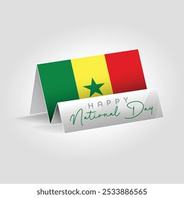 Senegal country paper flag standing on the ground. Happy national day flag design.