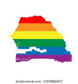 Senegal country silhouette. Country map silhouette in rainbow colors of LGBT flag.