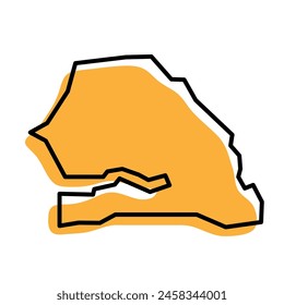 Senegal country simplified map. Orange silhouette with thick black sharp contour outline isolated on white background. Simple vector icon