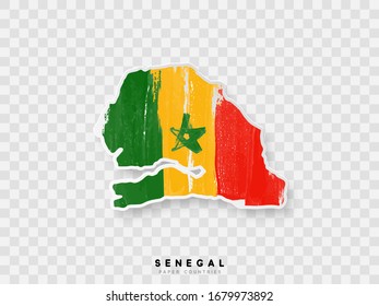 Senegal detailed map with flag of country. Painted in watercolor paint colors in the national flag.