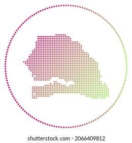 Senegal digital badge. Dotted style map of Senegal in circle. Tech icon of the country with gradiented dots. Creative vector illustration.