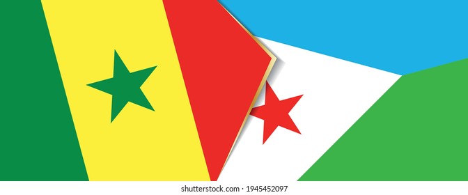 Senegal and Djibouti flags, two vector flags symbol of relationship or confrontation.