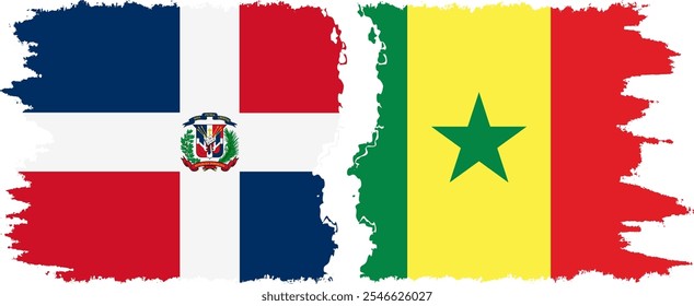 Senegal and Dominican Republic grunge flags connection, vector