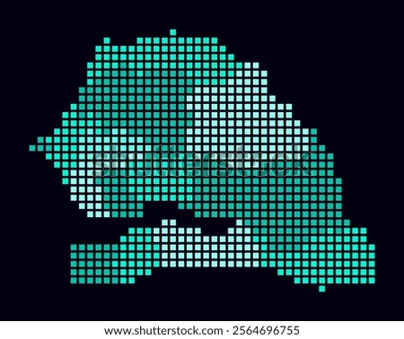 Senegal dotted map. Digital style map of the country on a dark background. Senegal shape with square dots. Colored dots style. Large size squares. Stylish vector illustration.