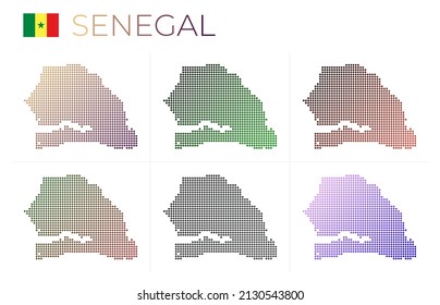 Senegal dotted map set. Map of Senegal in dotted style. Borders of the country filled with beautiful smooth gradient circles. Captivating vector illustration.