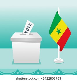 Senegal Election Box with Vote Paper and Table Flag for Senegalese Presidential Election