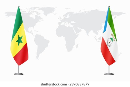 Senegal and Equatorial Guinea flags for official meeting against background of world map.