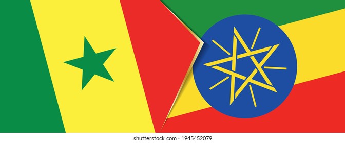 Senegal and Ethiopia flags, two vector flags symbol of relationship or confrontation.