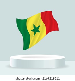 Senegal flag. 3d rendering of the flag displayed on the stand. Waving flag in modern pastel colors. Flag drawing, shading and color on separate layers, neatly in groups for easy editing.