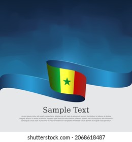 Senegal flag background. National senegalese patriotic banner, poster. Business booklet. Senegal flag wavy ribbon on blue white background. State flyer, cover. Vector tricolor brochure design