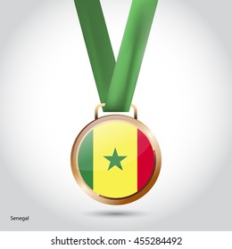 Senegal Flag in Bronze Medal. Vector Illustration. RIO Olympic Game Bronze Medal. Vector Illustration