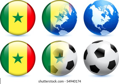 Senegal Flag Button with Global Soccer Event Original Illustration