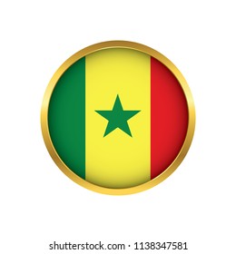 Senegal flag button, Golden on a white background,flag of Senegal Round badge or icon isolated. Vector illustration.