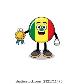 senegal flag cartoon illustration with satisfaction guaranteed medal , character design