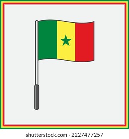 Ilustración del vector de dibujos animados de la bandera de Senegal. Esquema de icono plano de la bandera de Senegal
