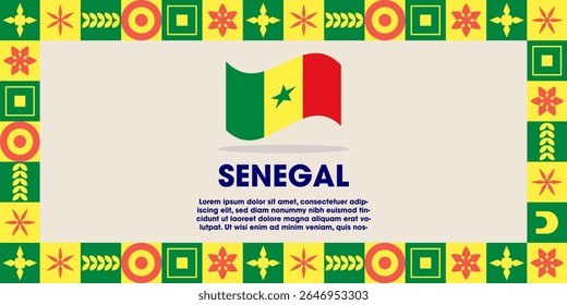 Senegal Flag Design banner with cultural design. Independence day design for Senegal celebration. Modern neo geometric retro design with flag, showcasing national pride and heritage.