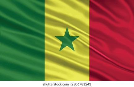 Diseño de la bandera de Senegal. ondeando la bandera de Senegal hecha de satén o tela de seda. Ilustración vectorial.
