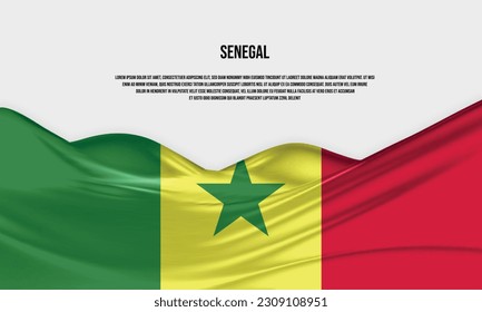 Senegal flag design. Waving Senegal flag made of satin or silk fabric. Vector Illustration.