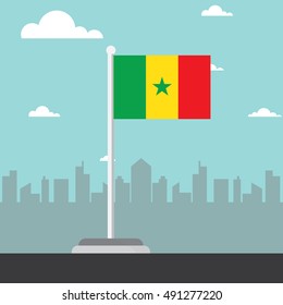 senegal flag flat design with city background