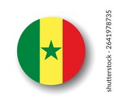 Senegal flag - flat vector circle icon or badge with dropped shadow.