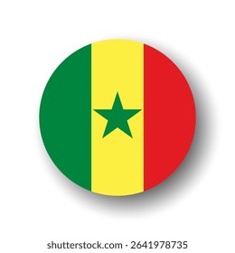 Senegal flag - flat vector circle icon or badge with dropped shadow.