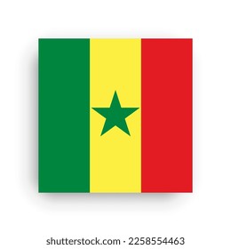 Senegal flag - flat vector square with sharp corners and dropped shadow.