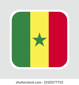 senegal flag, flat vector square with rounded corners and white border. vector illustration	