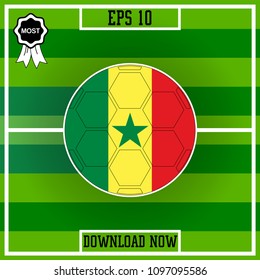 Senegal. Flag, Football, Group, Circle on green stadium background, Vector icon in flat style. isolated. 