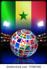 Senegal Flag with Globe on Stadium Background Original Illustration