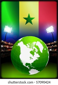 Senegal Flag with Globe on Stadium Background Original Illustration