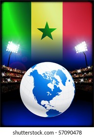 Senegal Flag with Globe on Stadium Background Original Illustration