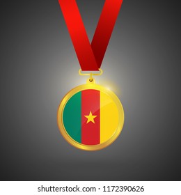 Senegal Flag in gold Medal, Golden Badge, Sport Game Golden Challenge Award. Vector Illustration.