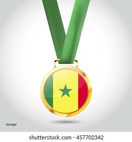 Senegal  Flag in gold Medal. Vector Illustration. RIO Olympic Game gold Medal. Vector Illustration